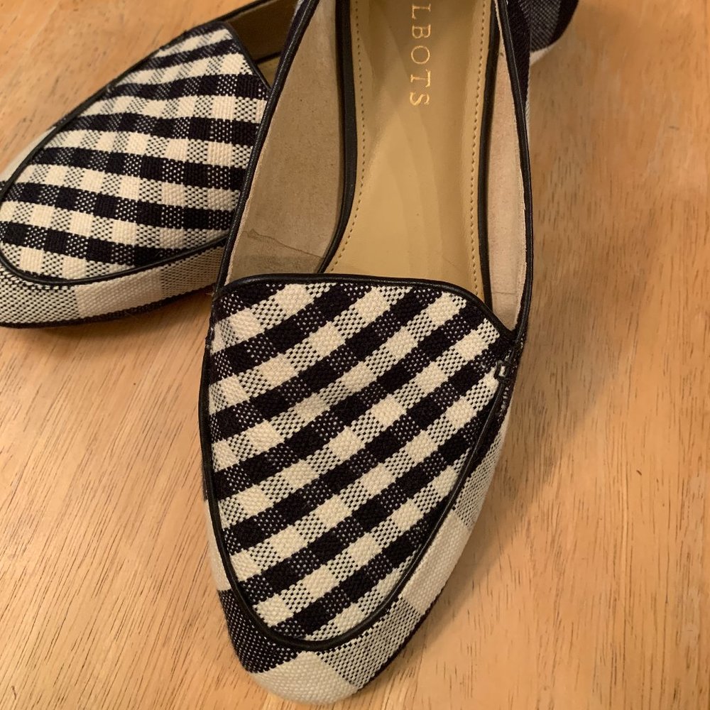 Talbots Cream and Navy Plaid loafers
